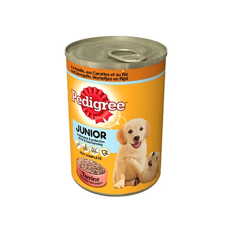 Pedigree Terrine met Gevogelte, Worteltjes en Rijst voor Junior honden 405g