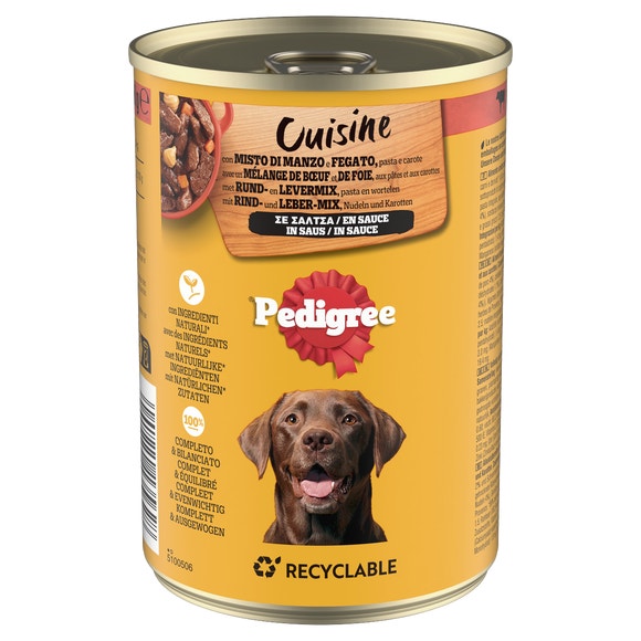 Pedigree Cuisine avec du Bœuf et foie, Pâtes et Carottes en Sauce 400 g