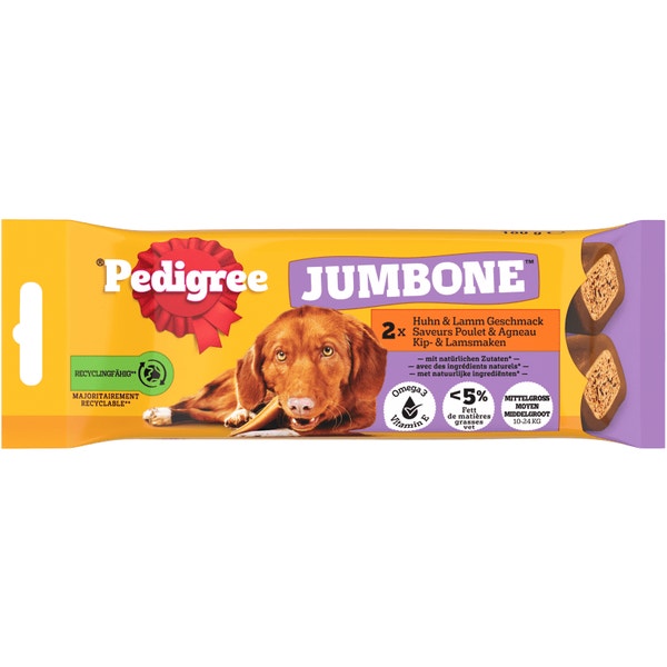 Friandise pour chien PEDIGREE® JUMBONE™ Sachet Moyen Saveur Poulet et Agneau 2 pièces image 1