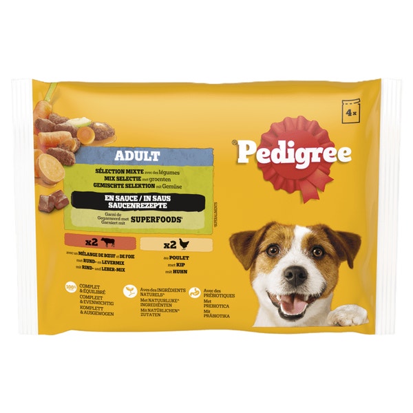 PEDIGREE® Selection mixte Sachets avec Poulet & Légumes et avec Bœuf & Légumes en Sauce  4x100g image 1
